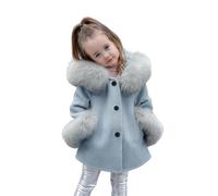Abrigo de Invierno para Niña en Tejido de Algodón Lavado con Refuerzo,Abrigo de Invierno para Niña con Mangas Largas y Capucha con Adornos de Peluche Sintético, Chaqueta para Niña con Bolsillos