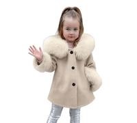 Abrigo de Invierno para Niña en Tejido de Algodón Lavado con Refuerzo,Abrigo de Invierno para Niña con Mangas Largas y Capucha con Adornos de Peluche Sintético, Chaqueta para Niña con Bolsillos