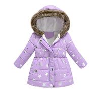 Abrigo de invierno para niñas con estampado de dibujos animados espesar a prueba de viento cremallera chaqueta cálida Outwear para niños pequeños, Color lila claro., 3-4 años