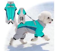 Abrigo de invierno para perro, chaqueta de cuerpo completo, traje de nieve cálido de forro polar para perro con arnés integrado, impermeable, resistente al viento, chaleco reflectante de 4 patas para