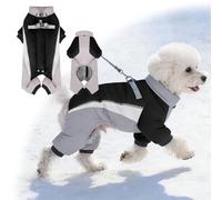 Abrigo de invierno para perro, chaqueta de cuerpo completo, traje de nieve cálido de forro polar para perro con arnés integrado, impermeable, resistente al viento, chaleco reflectante de 4 patas para