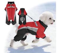 Abrigo de Invierno para Perros, Traje de Nieve cálido, Correa de Pecho incorporada, Impermeable y a Prueba de Viento, Cubre Las Cuatro extremidades, Cuello Alto Reflectante.(Rot,58X47CM)