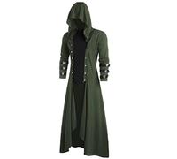Abrigo de invierno y otoño para hombre con capucha de piel sintética con botones, estilo gótico bajo, abrigo largo con botones para exteriores, verde, S