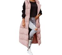 Abrigo de lana de invierno mangas Chaleco largo con capucha Chaleco cálido con bolsillos Chaleco de exterior acolchado Chaleco largo con cremallera Bata de invierno, Rosa, XXL