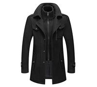 Abrigo de lana de invierno para hombre, chaqueta gruesa de doble cuello con un solo botonado, mezcla de lana de trinchera, abrigos, Negro, Medium
