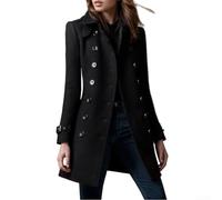 Abrigo de lana elegante para mujer con doble botonadura frontal, capas perfectas para el invierno (XL negro)