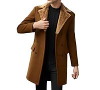 Abrigo de lana largo para hombre, abrigo de invierno, solapa cálida | Gabardina elegante para hombre, color liso, para negocios, moderna, marrón, para exteriores, cómoda, para el día a día
