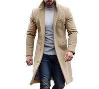 Abrigo de lana marrón camello para hombre, abrigo de camello ajustado, chaqueta camel de doble botonadura, abrigo largo clásico marrón camello, elegante abrigo de invierno camello cálido, caqui, XL