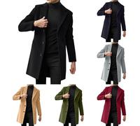 Abrigo de lana para hombre, informal, entallado, largo, cuello con muesca, abrigo con solo una fila de botones, abrigo de invierno cálido