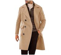 Abrigo de lana para hombre largo de un solo color, abrigo de invierno de doble hilera, gabardina con botones, solapa cortavientos, elegante, largo con bolsillos, chaqueta cortavientos de negocios