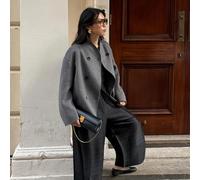 Abrigo de lana para mujer con cuello alto, doble botonadura frontal y manga larga para temporada de otoño e invierno (L gris)