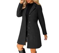 Abrigo de lana para mujer largo, abrigo de invierno cálido para mujer, trench elegante con solapa, abrigo de un solo color, chaqueta de transición de rodilla, abrigo de invierno de una fila, prenda de