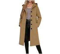 Abrigo de lana para mujer largo elegante gabardina monocolor abrigo con capuze chaqueta de lana informal para otoño e invierno, marrón, M
