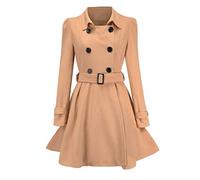 Abrigo de lana para mujer, talla 50, abrigo de lana, chaqueta de trinchera, cinturón, abrigo, abrigo, abrigo, abrigo de invierno para mujer, rojo, caqui, M