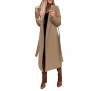 Abrigo de lana sintética para mujer, blusa, abrigo fino, gabardina, chaqueta larga para damas, cinturón largo y delgado, elegante sobretodo, ropa exterior, chaqueta cálida y peluda, marrón, M