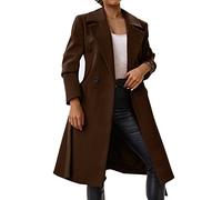 Abrigo de lana sintética para mujer, blusa fina, gabardina, chaqueta larga para mujer, cinturón largo delgado, elegante, abrigo para exteriores, chaquetas casuales con cinturones para mujer, marrón, L