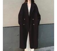 Abrigo de longitud media para mujer con pautas de proporción de Hepburn y cortina de tela centrada en la moda coreana (L Negro)