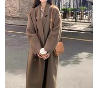 Abrigo de longitud media para mujer que refleja la formalidad de Hepburn y la moda coreana, adaptación práctica de la silueta (S camello)
