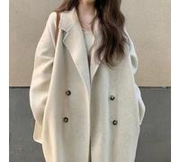 Abrigo de longitud media para mujer que refleja la formalidad de Hepburn y la moda coreana, adaptación práctica de la silueta (M albaricoque)