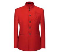 Abrigo de manga larga para hombre con cuello alto y botonadura simple, 203 rojo, XXL