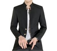 Abrigo de manga larga para hombre con cuello alto y botonadura simple, Xf02 Negro, 5XL
