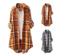 Abrigo de mujer de gran tamaño, camisa anti UV para mujer, manga larga, blusa, mangas enrollables, blusas a cuadros cardigan largo blusa, informal, top ligero, ropa al aire libre Loungewear, azul, S