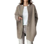 Abrigo de mujer de invierno chic de media largo, suéter de mujer de gran tamaño, de ganchillo, cárdigan de un solo botón, abrigo liso manga larga abrigos casual versátil chaqueta abierta frente suéter