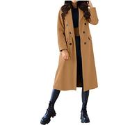 Abrigo de Mujer de Manga Larga Abrigo de otoño Abrigo Largo de Guisantes Invierno Abrigo de Mujer Bolsillo de Solapa Abrigo de Lana de Doble Botonadura Abrigo clásico (Caqui,S)