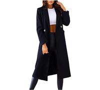 Abrigo de Mujer de Manga Larga Abrigo de otoño Abrigo Largo de Guisantes Invierno Abrigo de Mujer Bolsillo de Solapa Abrigo de Lana de Doble Botonadura Abrigo clásico (Negro,XXL)