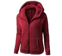Abrigo de mujer invierno cálido - Abrigo para mujer invierno de gran tamaño Outwear Color puro Abrigo de manga larga Tops con cremallera para exteriores con dos bolsillos Outwear, rojo, L