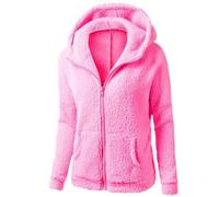 Abrigo de mujer invierno cálido - Abrigo para mujer invierno de gran tamaño Outwear Color puro Abrigo de manga larga Tops con cremallera para exteriores con dos bolsillos Outwear, rosa brillante, M