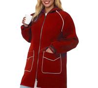Abrigo de mujer largo - Sudadera con capucha para mujer, con capucha, simple, cómodo, túnica cálida, tops de color puro, con bolsillos, sudadera de gran tamaño, manga larga, rojo, XL