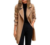 Abrigo de otoño para Mujer Abrigo de Guisantes Suelto de Color sólido Chaqueta de Abrigo de Tweed Chaqueta de Punto Cazadora (Caqui,L)