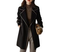 Abrigo de otoño para Mujer Abrigo de Guisantes Suelto de Color sólido Chaqueta de Abrigo de Tweed Chaqueta de Punto Cazadora (Negro,XL)