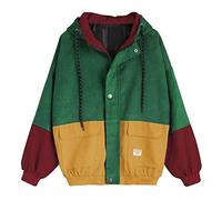 Abrigo De Pana Sudaderas con Capucha Manga Moda Vintage Larga Patchwork para Mujer Oversize Outwear Chaqueta Cazadora Color Estilo De La Universidad Escudo De Bloque De Niña Abrigo Moda Joven