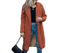 Abrigo de peluche para mujer, chaqueta de forro polar suave, cuello con solapa, frente abierto, abrigo largo invierno, chaqueta informal sherpa cálida y suave, color caramelo, talla M