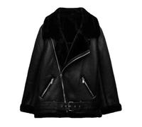 Abrigo de piel de oveja de invierno para mujer, abrigo suelto de imitación de piel de oveja gruesa, Negro -, Large