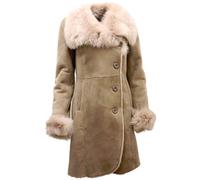 Abrigo De Piel De Oveja Merino Beige Cálido De Dama Con Cuello Toscana