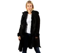 Abrigo De Piel De Oveja Toscana Negro De 3/4 Para Mujeres
