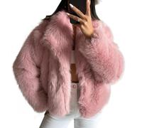 Abrigo de piel sintética para mujer Chaqueta de piel sintética esponjosa Chaquetas de invierno peludas de solapa de manga larga Abrigo corto de Parka peluda (Rosa,M)