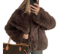 Abrigo de piel sintética para mujer Chaqueta de piel sintética esponjosa Chaquetas de invierno peludas de solapa de manga larga Abrigo corto de Parka peluda (Marrón,XL)