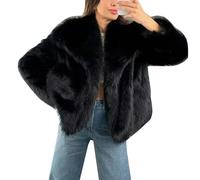 Abrigo de Piel sintética para Mujer Chaqueta de Piel sintética esponjosa Chaquetas de Invierno peludas de Solapa de Manga Larga Abrigo Corto de Parka Peluda (Negro,M)