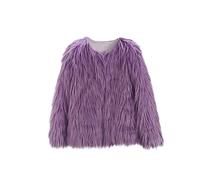 Abrigo de piel sintética para niñas, con frente abierto, manga larga, para invierno, suave, cálido, forro polar, para exteriores, para exteriores, Morado (, 2-3 años