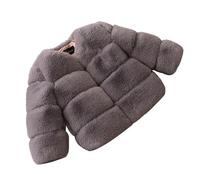 Abrigo de piel sintética para niñas, con frente abierto, manga larga, para invierno, suave, cálido, para exteriores, forro polar grueso, color liso, para exteriores, gris, 5-6 años