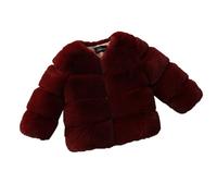 Abrigo de piel sintética para niñas, con frente abierto, manga larga, para invierno, suave, cálido, para exteriores, forro polar grueso, color liso, para exteriores, Vino, 8-9 años