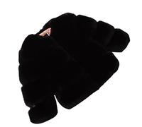Abrigo de piel sintética para niñas, con frente abierto, manga larga, para invierno, suave, cálido, para exteriores, forro polar grueso, color liso, para exteriores, Negro, 18-24 meses