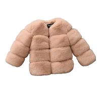 Abrigo de piel sintética para niñas, con frente abierto, manga larga, para invierno, suave, cálido, para exteriores, forro polar grueso, color liso, para exteriores, caqui, 18-24 meses