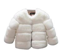 Abrigo de piel sintética para niñas, con frente abierto, manga larga, para invierno, suave, cálido, para exteriores, forro polar grueso, color liso, para exteriores, blanco, 8-9 años