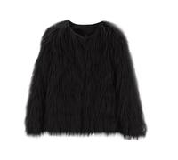 Abrigo de piel sintética para niñas de invierno de manga larga con frente abierto, mullido, cálido, cuello redondo, elegante abrigo para niños y niñas, cárdigan suave y mullido, Negro, 9-10 años