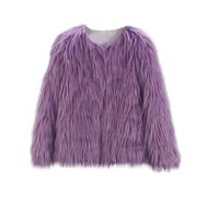Abrigo de piel sintética para niñas de invierno de manga larga con frente abierto, mullido, cálido, cuello redondo, elegante abrigo para niños y niñas, cárdigan suave y mullido, Morado (, 11-12 años
